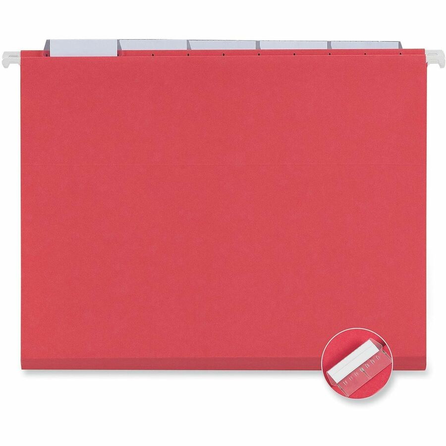 Universal 1/5 Tab Cut Letter Hanging Folder - 8 1/2" x 11" - Assorted Tab Position - 11 pt. - Stock - Red - 25 Box
