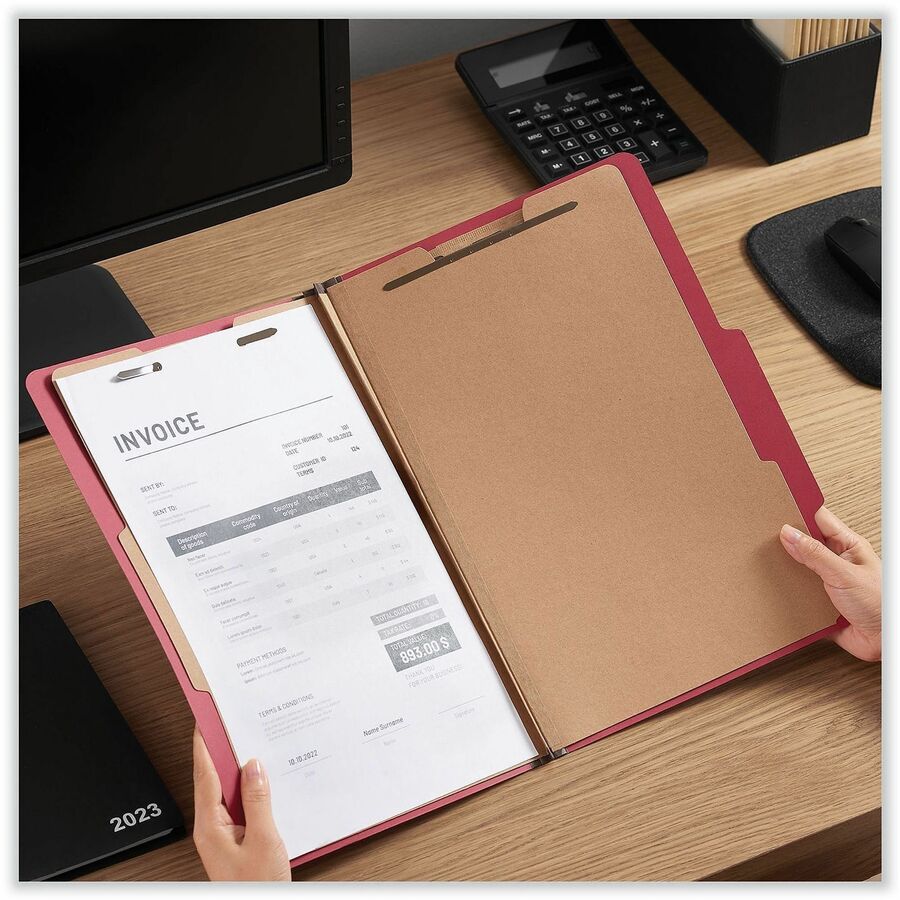 Universal 2/5 Tab Cut Legal Classification Folder - 8 1/2" x 14" - 2" Expansion - 6 Fastener(s) - 2" Fastener Capacity - Top Tab Location - Right of Center Tab Position - 2 Divider(s) - Ruby Red - 10 Box