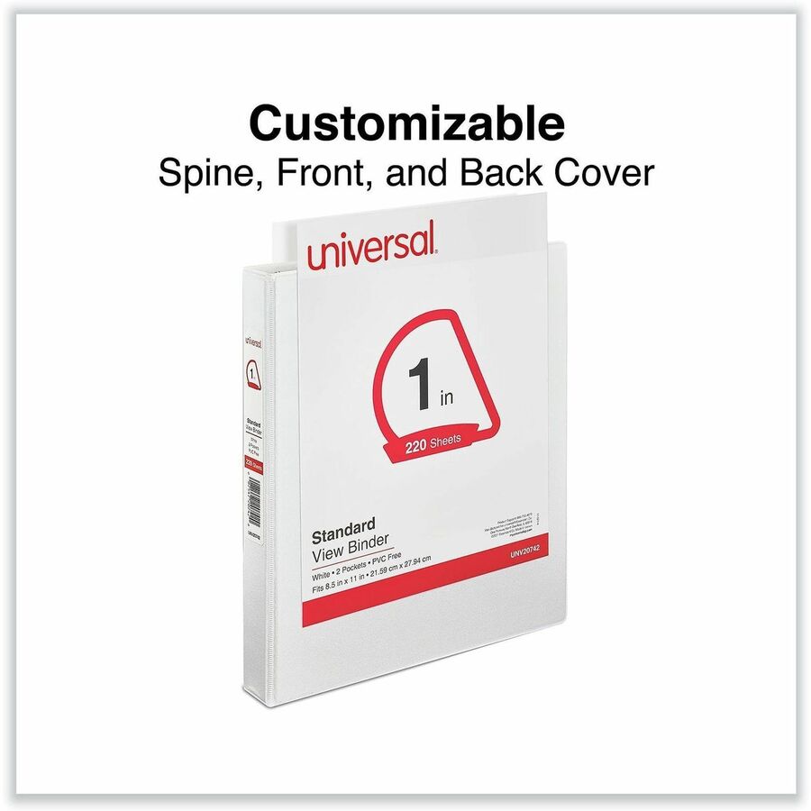 Universal Slant D-Ring View Binder, 3 Rings, 1" Capacity, 11 x 8.5, White - 1" Binder Capacity - Letter - 8 1/2" x 11" Sheet Size - 220 Sheet Capacity - 3 Ring(s) - Fastener(s): Ring - Pocket(s): 2, Inside Front & Back - Polypropylene - White - Non-stick 
