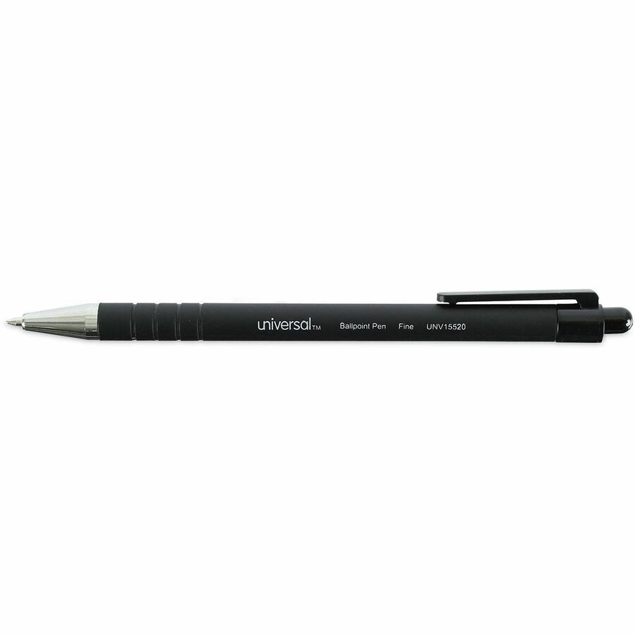 Universal Ballpoint Pen, Retractable, Fine 0.7 mm, Black Ink, Black Barrel, Dozen - 0.7 mm Fine Conical Pen Point - Retractable - Black Ink - Black Barrel - 1 Dozen
