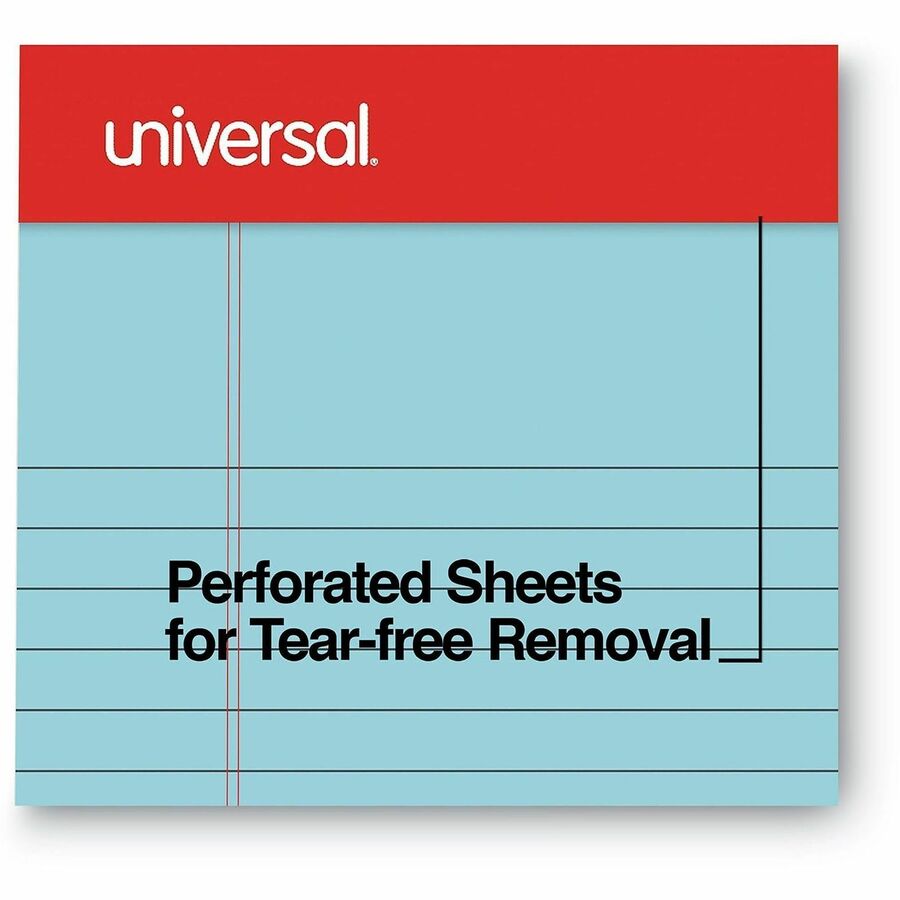 Universal Colored Perforated Ruled Writing Pads, Narrow Rule, 50 Blue 5 x 8 Sheets, Dozen - 1 Subject(s) - 50 Sheets - Tape Bound - Narrow Ruled Front Ruling - 16 lb Basis Weight - 8" Height x 5" Width - Blue Paper - Chipboard Cover - 1 Dozen
