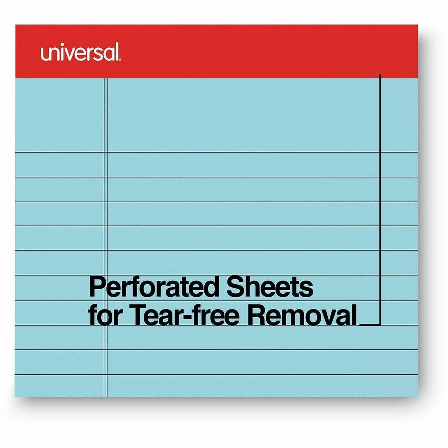 Universal Notepad - 1 Subject(s) - 50 Sheets - Tape Bound - Wide Ruled, Legal Ruled Front Ruling - 16 lb Basis Weight - 11" Height x 8.5" Width - Blue Paper - Chipboard Cover - 1 Dozen
