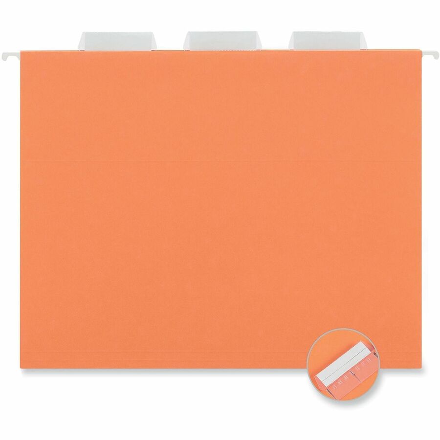 Universal 1/5 Tab Cut Letter Hanging Folder - 8 1/2" x 11" - Assorted Tab Position - Orange - 25 Box