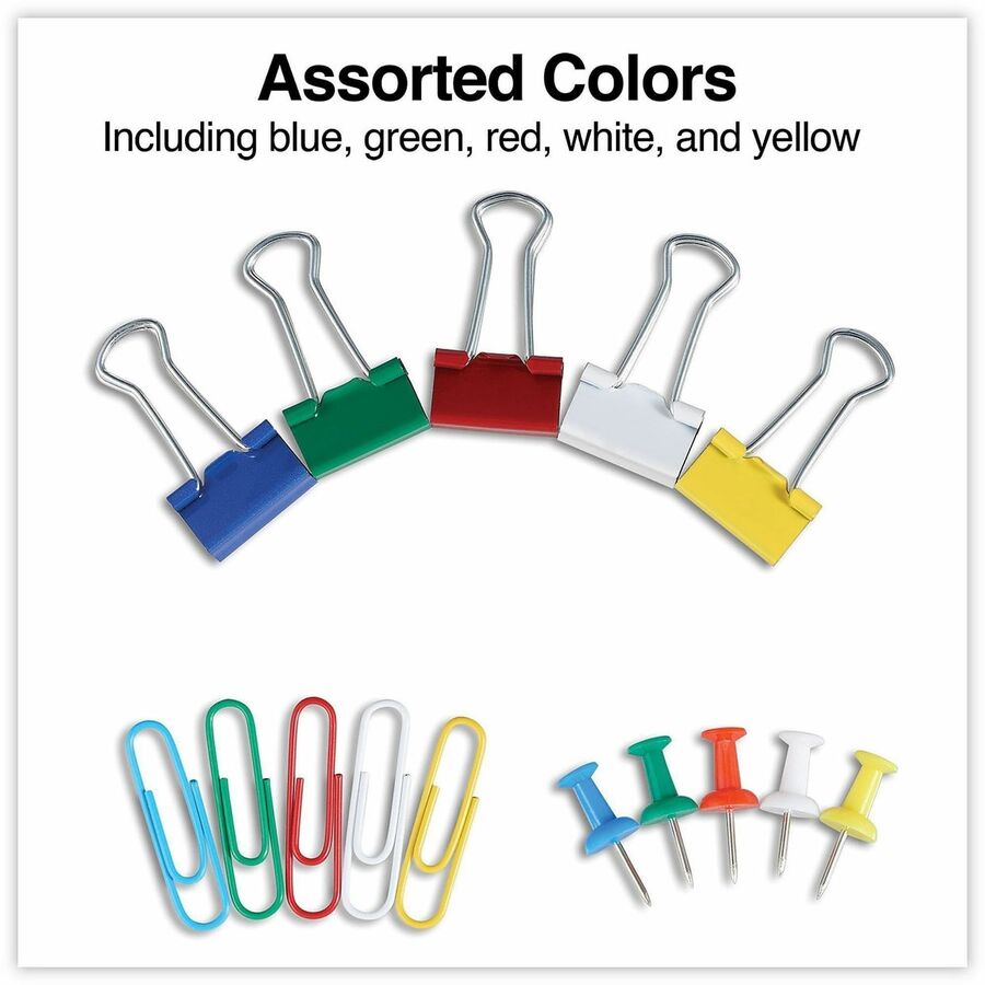 Universal Binder Clip/Paper Clip/Push Pin Set - Assorted Sizes - Assorted, Blue, Green, Red, White, Yellow - Metal, Plastic - 6 Kit