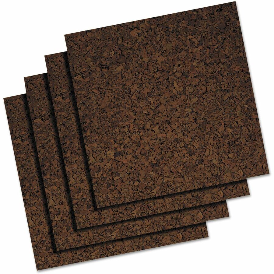 Universal Bulletin Board - 12" Board Height x 12" Board Width x 0.37" Board Depth - Dark Brown Natural Cork Surface - Noise Absorbant, Self-healing - 12" Height x 12" Width x 0.4" Depth - 4 / Pack