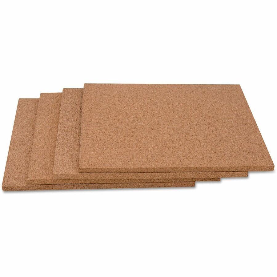 Universal Cork Board - 12" Board Height x 12" Board Width x 0.37" Board Depth - Brown Natural Cork Surface - Noise Absorbant - 12" Height x 12" Width x 0.4" Depth - 4 / Pack