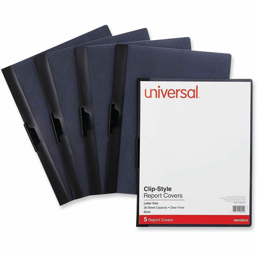 Universal Report Cover - 8 1/2" x 11" - 30 Sheets Capacity - 1 x Clip Fastener(s) - Unpunched - 5 Pack