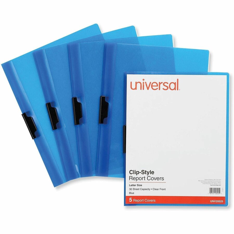 Universal Report Cover - 8 1/2" x 11" - 30 Sheets Capacity - 1 x Clip Fastener(s) - Unpunched - 5 Pack