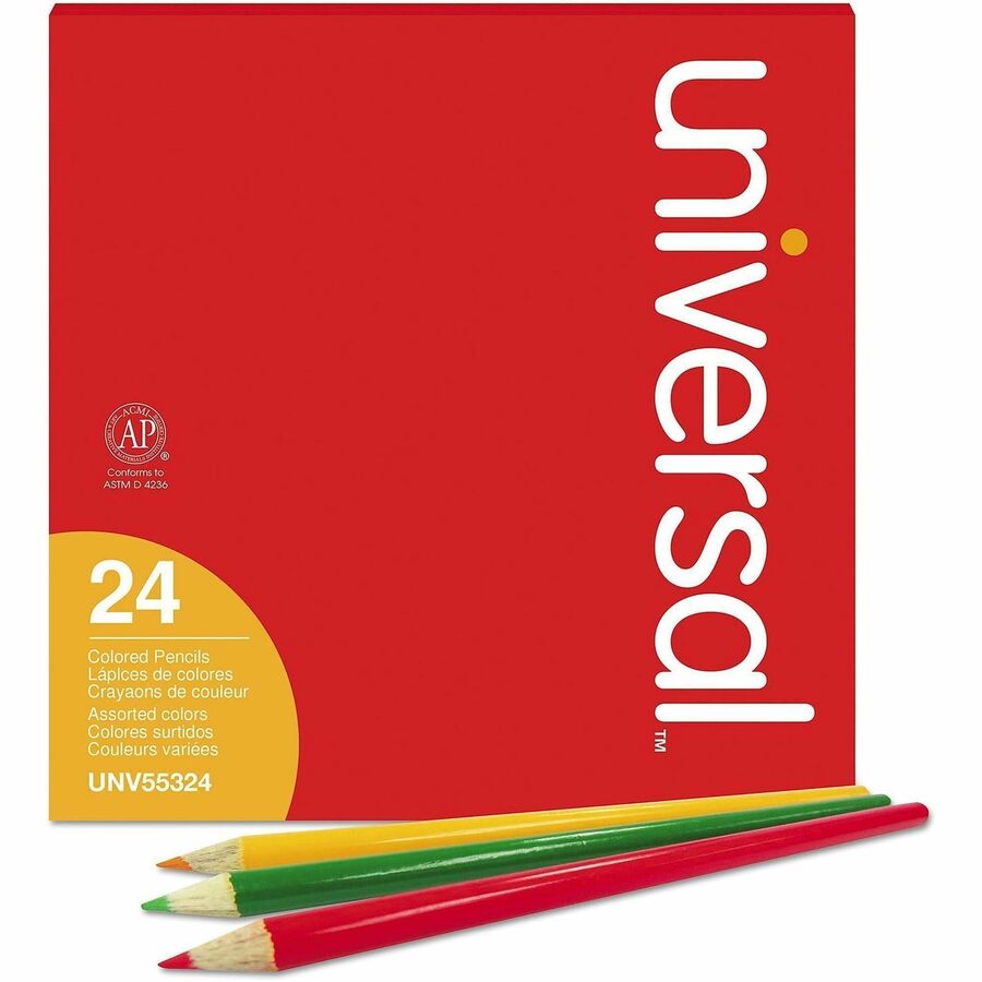 Universal Colored Pencil - 3 mm Assorted Lead - Assorted Wood Barrel - 24 / Pack