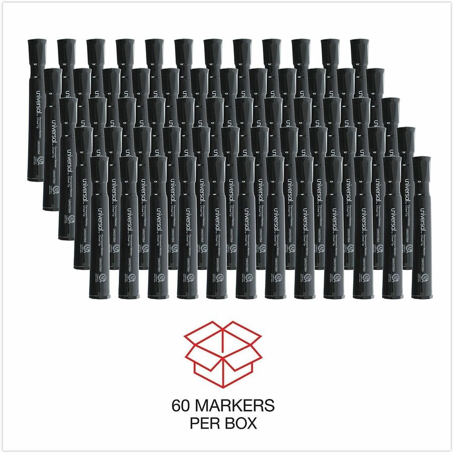 Universal Chisel Tip Permanent Marker Value Pack, Broad Chisel Tip, Black, 60/Pack - Broad Chisel Marker Point - Black Ink - General Purpose - 60 / Pack