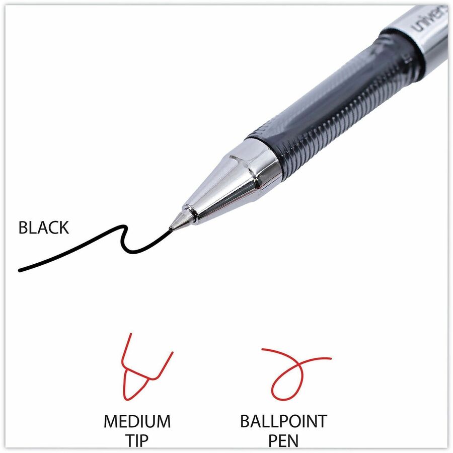 Universal Gel Pen, Stick, Medium 0.7 mm, Black Ink, Silver/Black Barrel, Dozen - 0.7 mm Medium Conical Pen Point - Black Ink - Water Based - Silver, Black Barrel - 1 Dozen