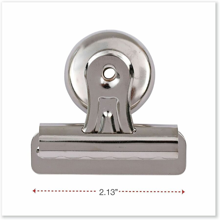Universal Bulldog Magnetic Clips, Medium, Nickel, 12/Pack - Medium - 2.1" Width - 0.25" Size Capacity - Nickel - Nickel Plated Steel - 12 / Pack