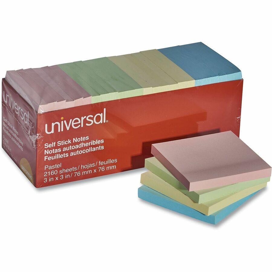 Universal Notepad - 90 Sheets - 3" x 3" Sheet Size - Assorted Pastel Paper - Paper Cover - 24 / Pack