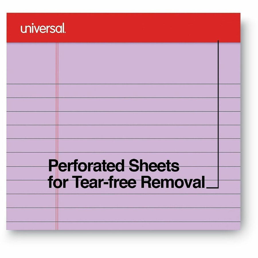 Universal Notepad - 1 Subject(s) - 50 Sheets - Tape Bound - Wide Ruled, Legal Ruled Front Ruling - 11.75" Height x 8.5" Width - Blue, Ivory, Orchid Paper - Chipboard Cover - 6 / Pack