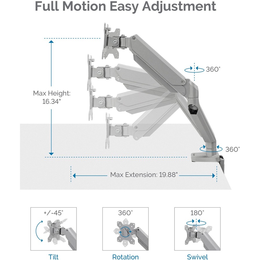 Fellowes Platinum Mounting Arm for Monitor - Silver - 1 Display(s) Supported - 27" Screen Support - 20 lb Load Capacity - 1 Each