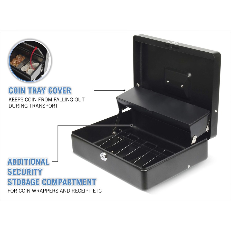 CARL Bill Slots Steel Security Cash Box - 4 Bill - 5 Coin - Steel - Black - 3.5" Height x 10" Width x 7" Depth