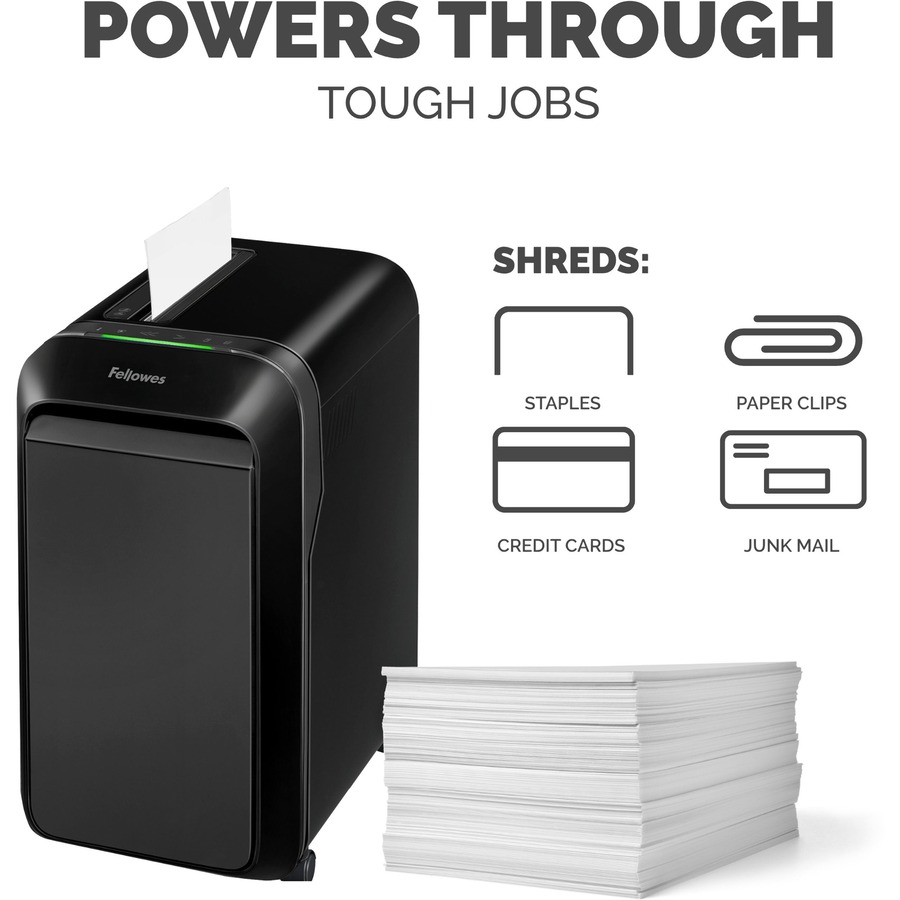 Fellowes LX190 Cross-cut Shredder - Continuous Shredder - Cross Cut - 20 Per Pass - for shredding Staples, Paper, Paper Clip, Credit Card, Junk Mail - 30 Minute Run Time - Black