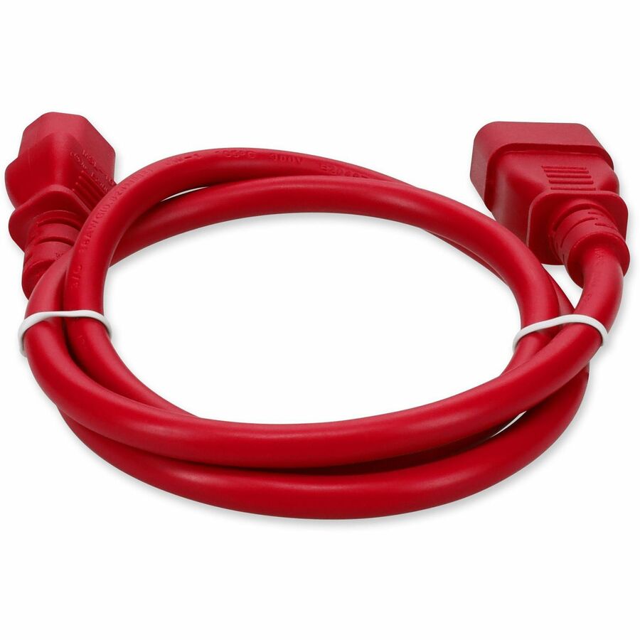 Red 8 ft IEC C13 to C14 power cable rated 100-250 V 15 A for rack equipment — alternate view 3