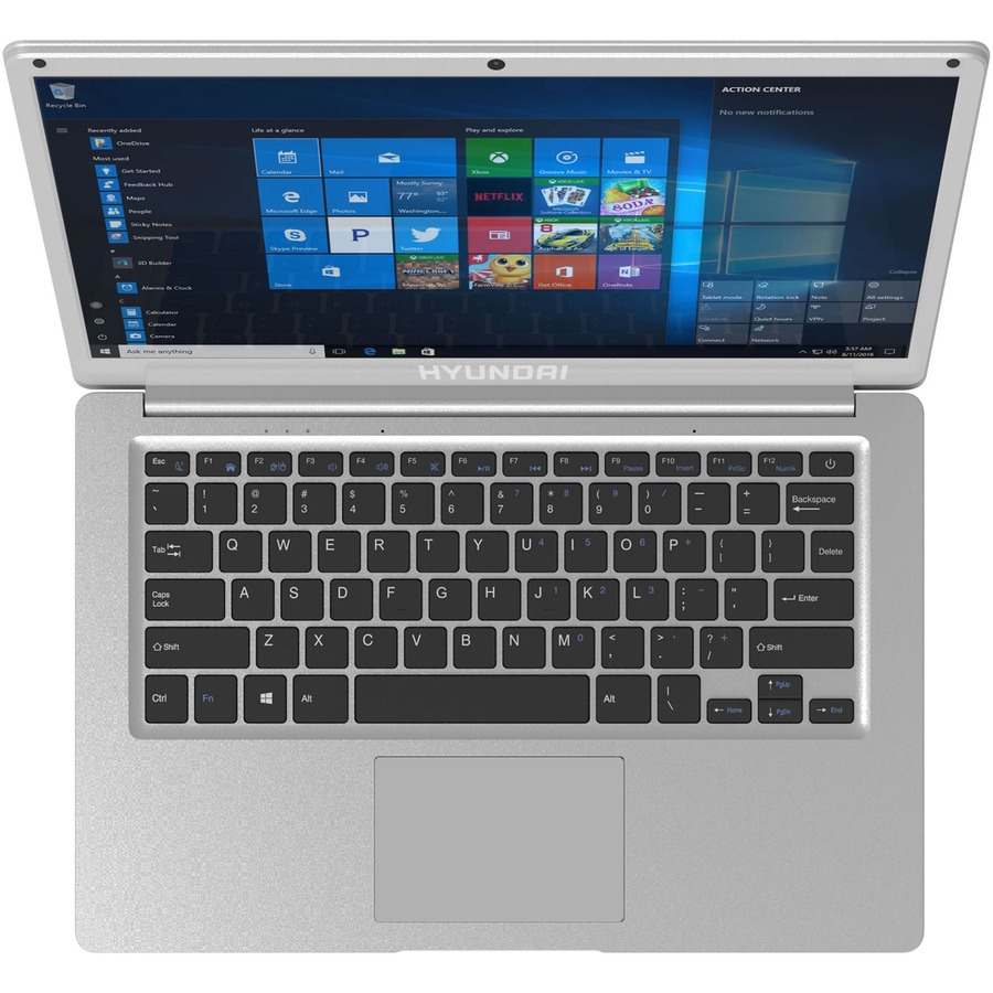 Hyundai Thinnote-A, 14.1" Celeron Laptop, 4GB RAM, 64GB Storage, Expandable 2.5" SATA HDD Slot, Windows 10 Pro, Silver