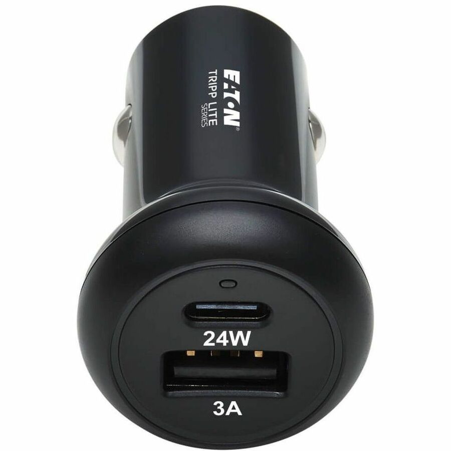 Eaton Tripp Lite Series Dual-Port USB Car Charger with 24W Charging - USB-C (24W) PD 3.0, USB-A (24W) QC 3.0, Black