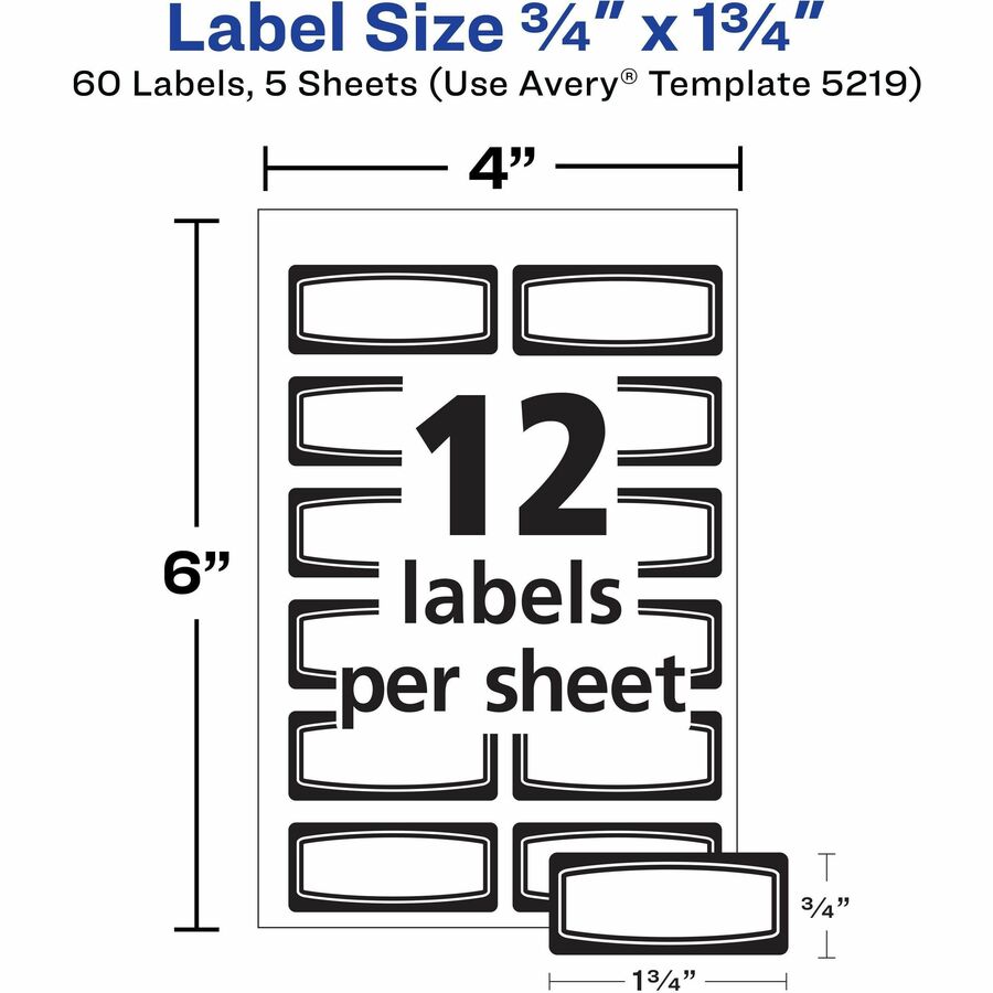 Avery Durable Labels, 3/4" x 1-3/4" , Black Border, 60 Total (5219) - 3/4" Height x 1 3/4" Width - Permanent Adhesive - Rectangle - Laser, Inkjet - Matte - White, Black - Film - 12 / Sheet - 5 Total Sheets - 1080 Total Label(s) - 18 / Carton - Water Resis