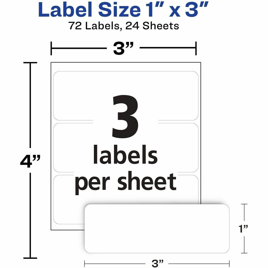 Avery® Multi-Use Removable Labels, 1 x 3 , White, Non-Printable, 72 Blank  Labels Total (6728) - Avery® Removable Labels, 1 x 3 , 72 Total (6728)