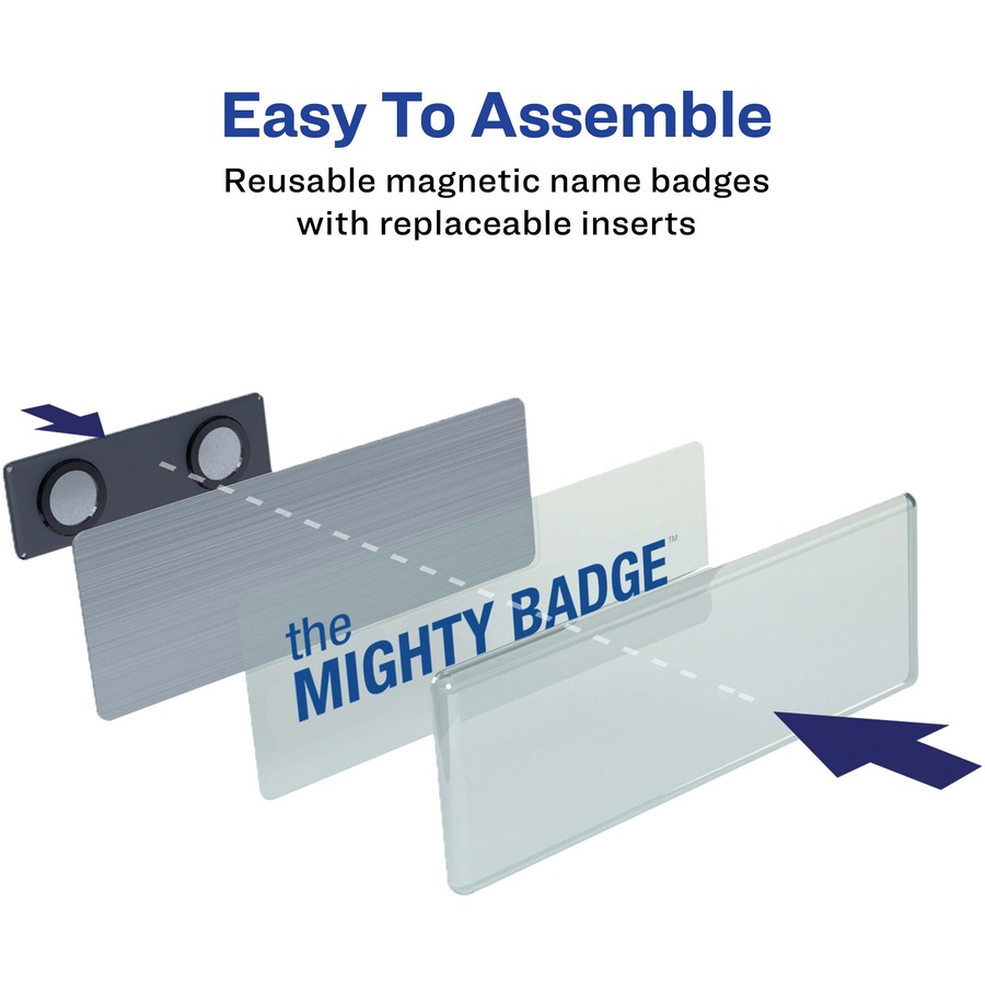 The Mighty Badge® Name Badge Kits - Plastic - Silver - 5 / Carton