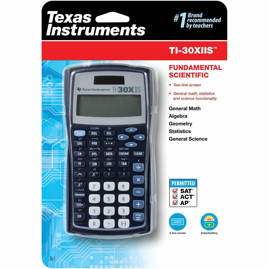 Texas Instruments TI30XIIS Dual Power Scientific Calculator - 2 Line(s) - LCD - Battery/Solar Powered - 6.1" x 3.2" x 0.8" - 1 Each - Graphing & Scientific Calculators - TEXTI30XIIS