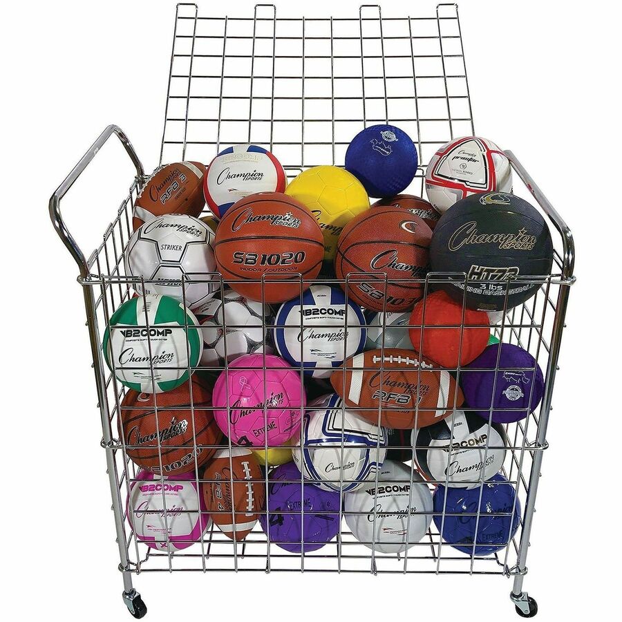 Champion Sports Portable Lockable Ball Locker - 4 Casters - Steel - 39" Length x 24" Width x 40" Height - Silver, Chrome - 1 Each