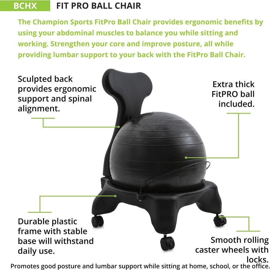 Champion Sports FitPro Ball Chair - Plastic Frame - Four-legged Base - Black - 1 Each