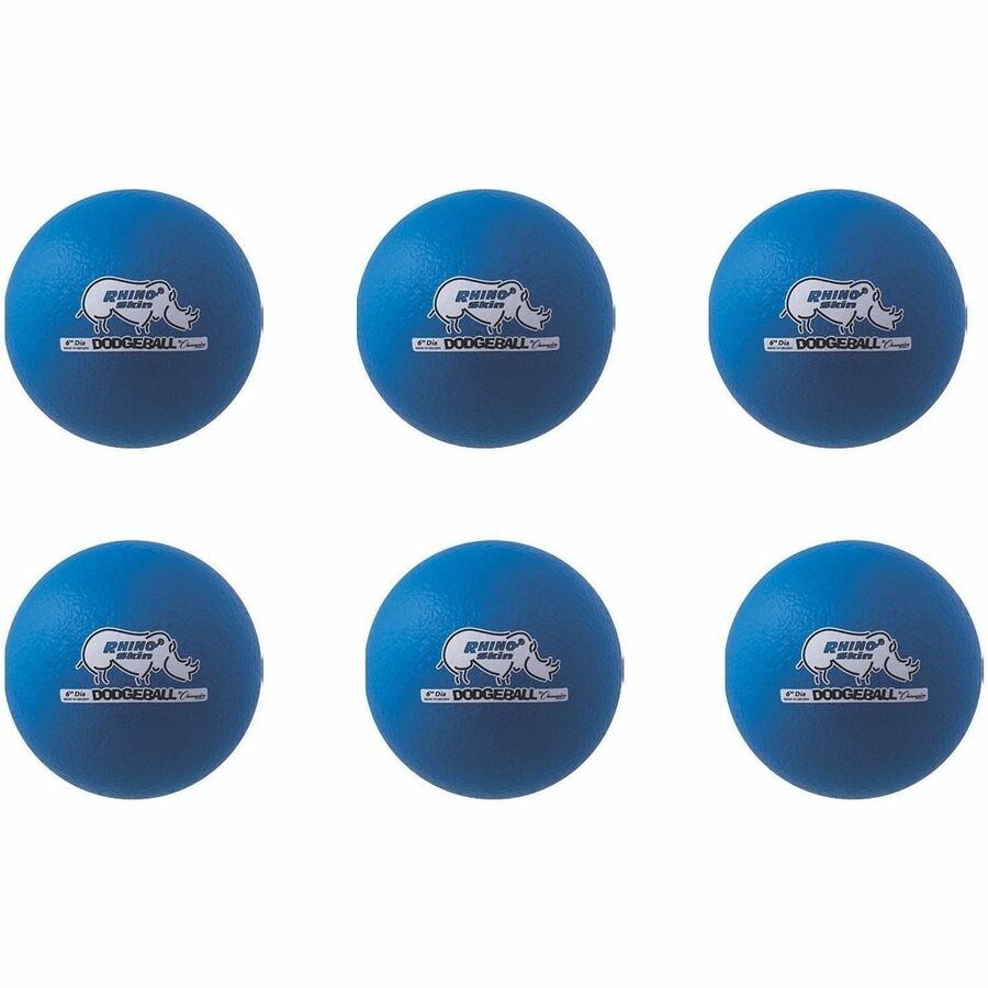 Champion Sports Rhino Skin Low Bounce Dodgeball Set - 6.30" - Low Density Foam - Neon Blue - 6 / Set