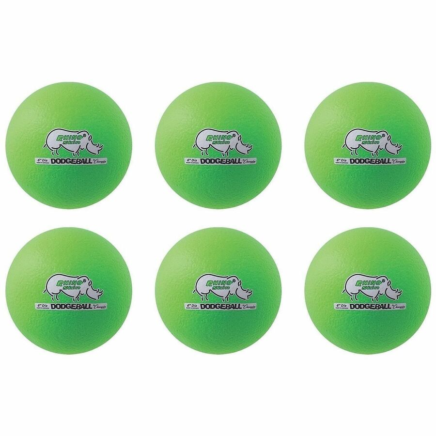 Champion Sports Rhino Skin Low Bounce Dodgeball Set - 6.30" - Low Density Foam - Neon Green - 6 / Set