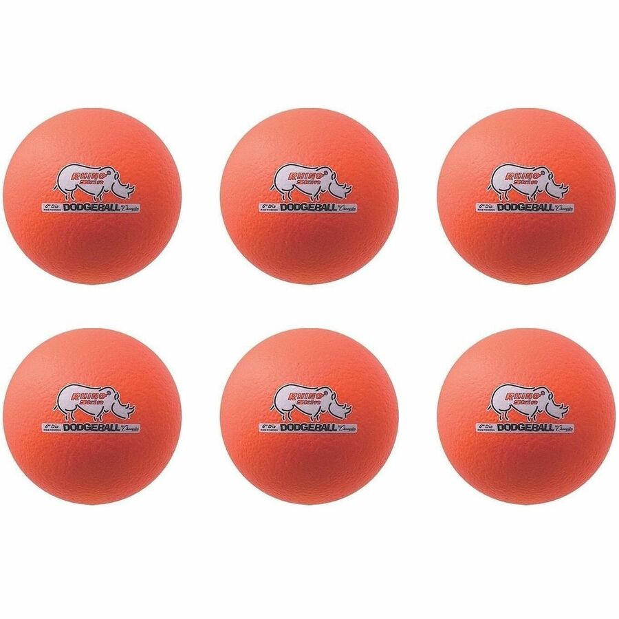 Champion Sports Rhino Skin Low Bounce Dodgeball Set - 6.30" - Low Density Foam - Neon Orange - 6 / Set