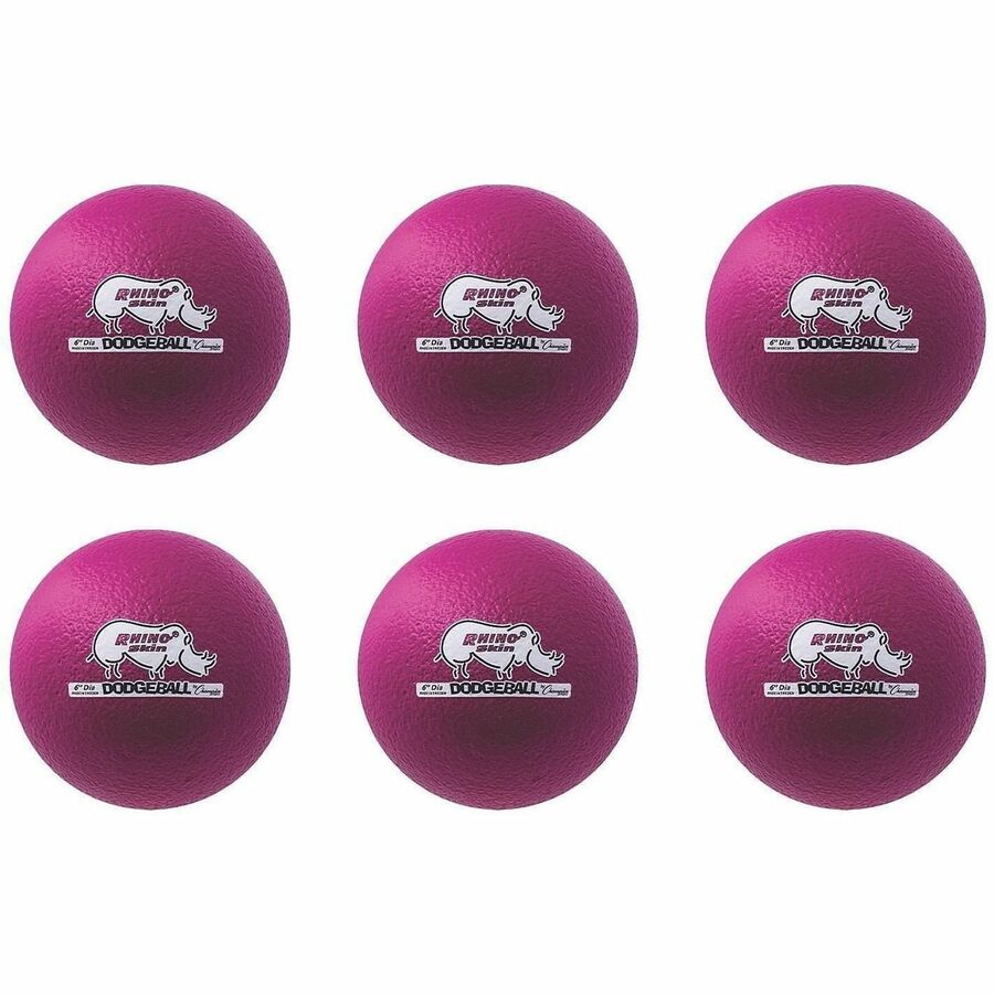 Champion Sports Rhino Skin Low Bounce Dodgeball Set - 6.30" - Low Density Foam - Neon Purple - 6 / Set