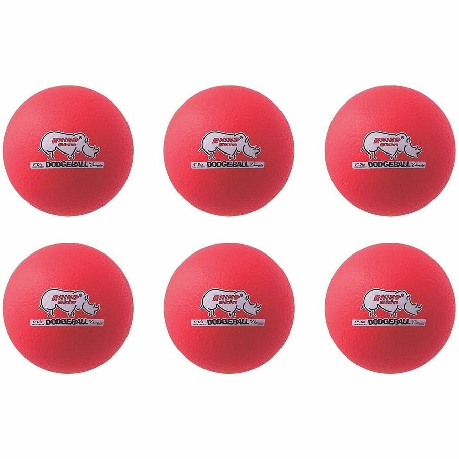 Champion Sports Rhino Skin Low Bounce Dodgeball Set - 6.30" - Low Density Foam - Neon Red - 6 / Set