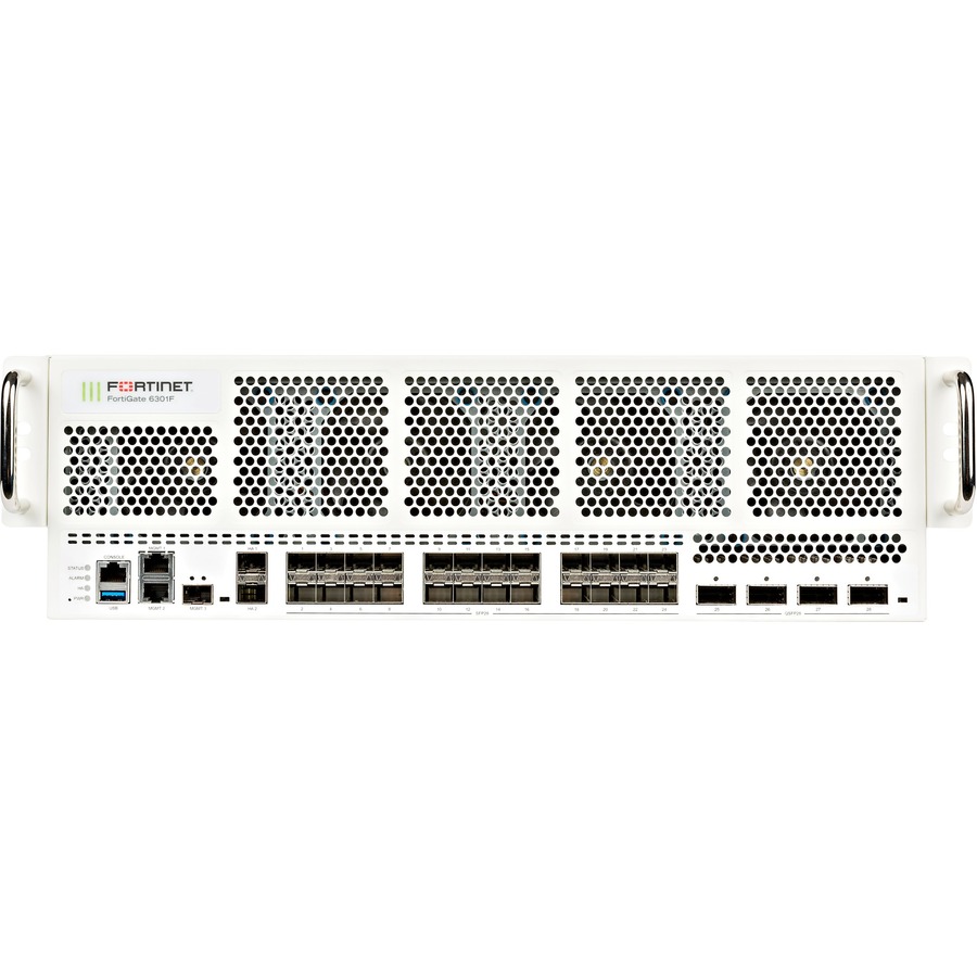 Fortinet FG-6301F-DC next-gen firewall with 4 x 40/100GE, 24 x 1/10/25GE, and 2 x 1GE ports — alternate view 3