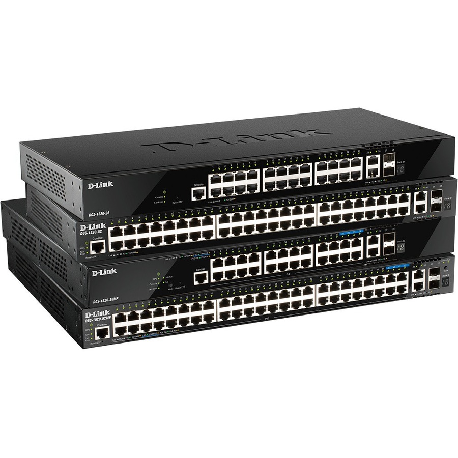 D-Link DGS-1520-28MP 28-port Gigabit PoE smart switch with 4 10 Gb uplinks — alternate view 3