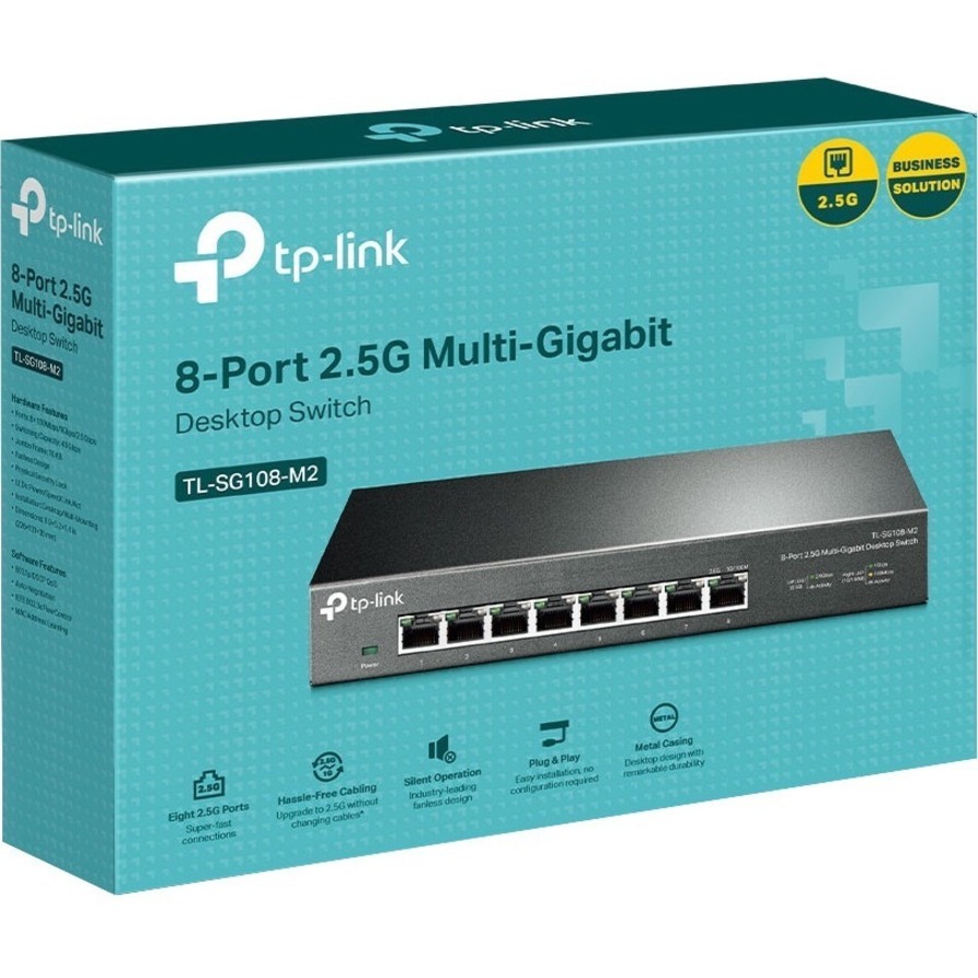TP-Link TL-SG108-M2, 8 Port Multi-Gigabit Unmanaged Network Switch,  Ethernet Splitter, 2.5G Bandwidth, Plug & Play, Desktop/Wall-Mount, Fanless Metal Design