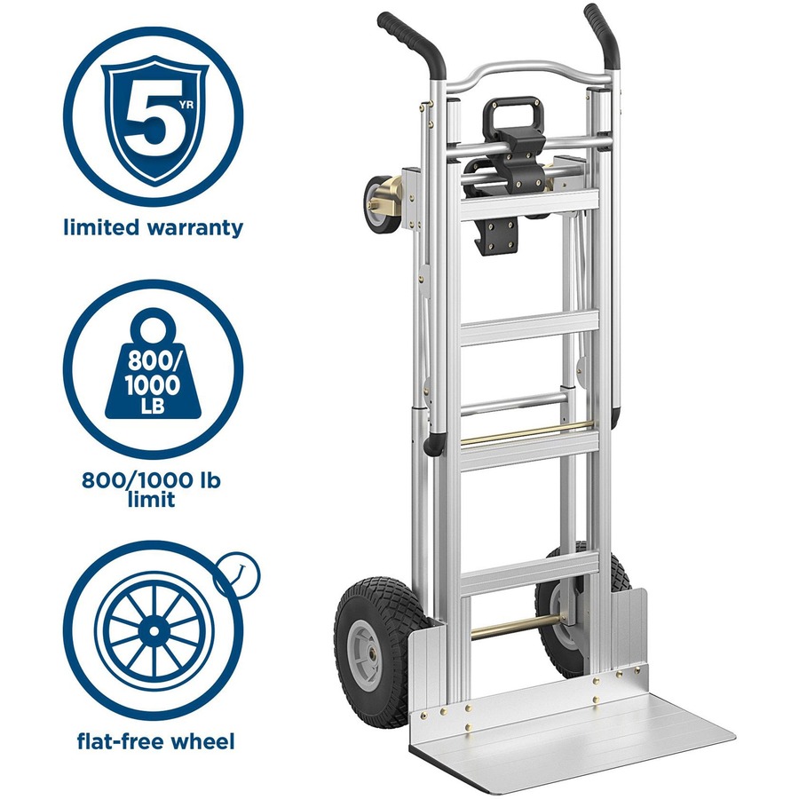 Cosco 3-in-1 Assist Series Hand Truck - 1000 lb Capacity - 4 Casters - Aluminum - x 19" Width x 21" Depth x 47.5" Height - Silver Gray - 1 Each