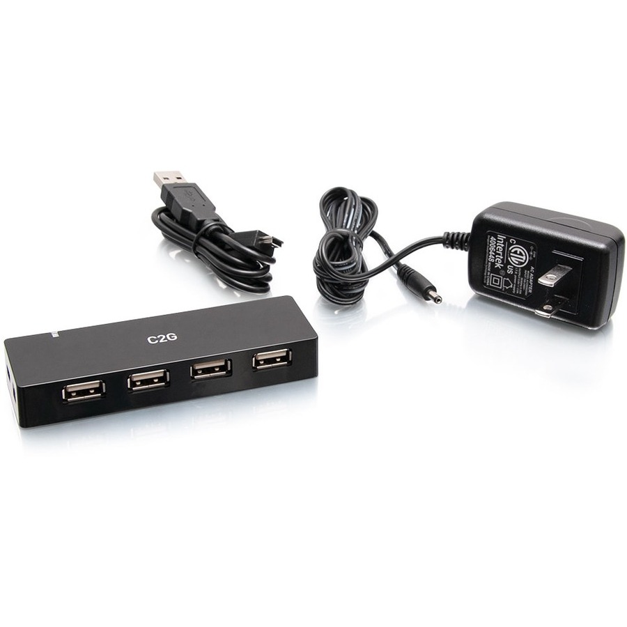 C2G 4-Port USB Hub - USB 2.0 - 5 Volts and 2 Amp Power Supply - USB Type A - 4 USB Port(s)