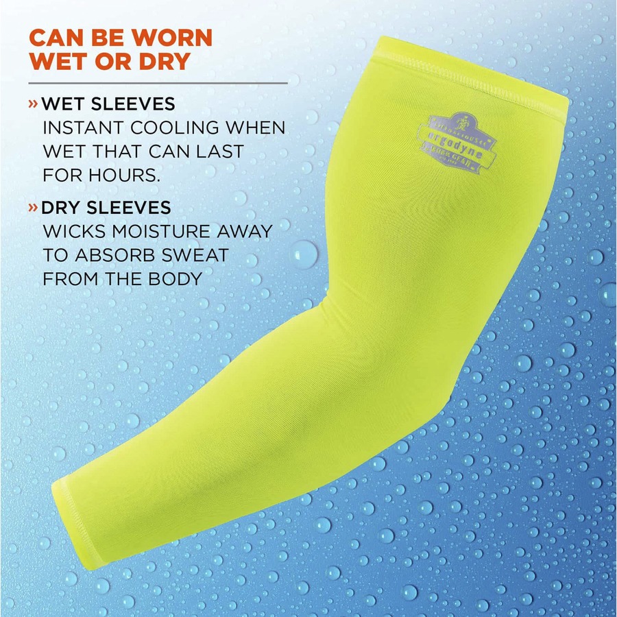 Chill-Its 6690 Cooling Arm Sleeves - 16.90" Length - Lime - Fabric - Durable, Comfortable, UV Protection, Abrasion Resistant, Moisture Wicking, Anti-odor, Machine Washable, Chemical-free, Stretchable