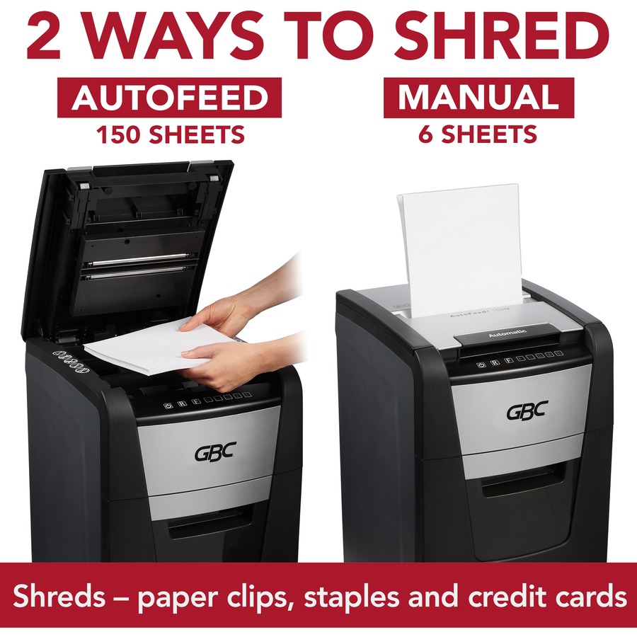 GBC AutoFeed+ Home Office Shredder, 150M, Micro-Cut, 150 Sheets - Continuous Shredder - Black - Shredders - GBCWSM1757605