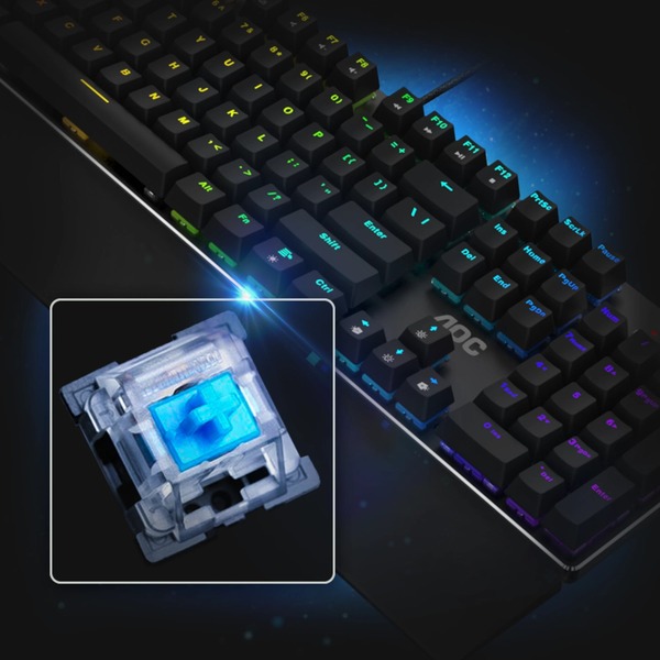 AOC GK500 Gaming Full RGB Mechanical Keyboard, 104-Key Outemu Blue Switch Keys (GK500)
