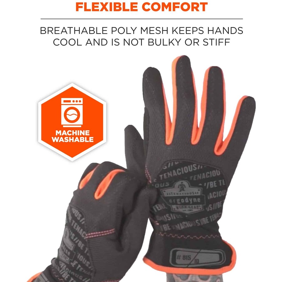 Ergodyne ProFlex 815 QuickCuff Mechanics Gloves - Medium Size - Black - Snug Fit, Durable Grip, Reinforced Thumb, Flexible, Comfortable, Breathable, Elastic Wrist, Pull-on Tab, ID Tab, Machine Washable, Reinforced Saddle, ... - For Mechanical Work, Handli