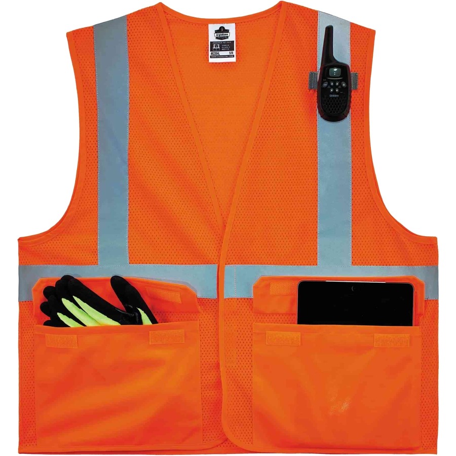 GloWear 8220HL Type R Class 2 Standard Mesh Vest - Large/Extra Large Size - Hook & Loop Closure - Mesh Fabric, Polyester Mesh - Orange - Pocket, Mic Tab, Reflective - 1 Each