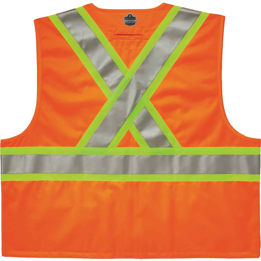 GloWear 8235ZX Type R Class 2 Two-Tone X-Back Vest - Large/Extra Large Size - Zipper Closure - Polyester - Orange - Pocket, D-ring, Reflective - 1 Each