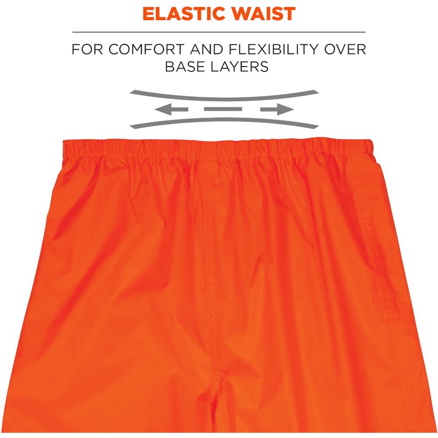 GloWear 8916 Lightweight Hi-Vis Rain Pants - Class E - For Rain Protection - Extra Large (XL) Size - Orange - Polyurethane, 150D Oxford Polyester