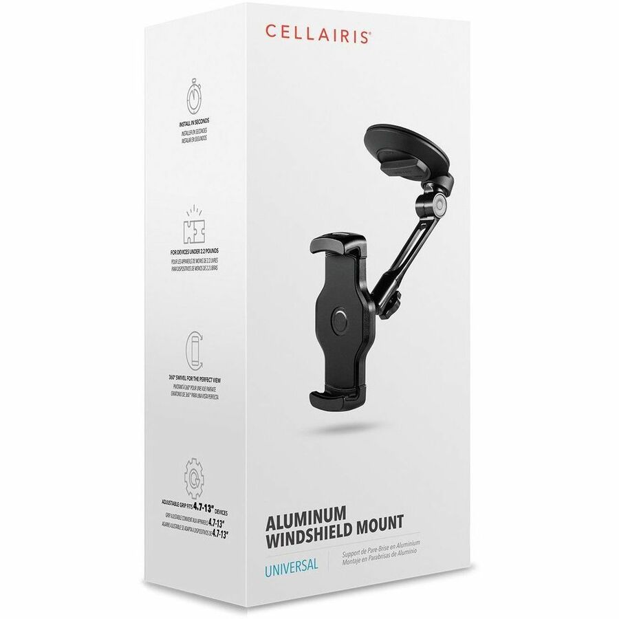 CELLAIRIS Aluminum Wind/Dash Mount (MPN 11-0200055) showing aluminum head holding a smartphone on a car dashboard — alternate view 3
