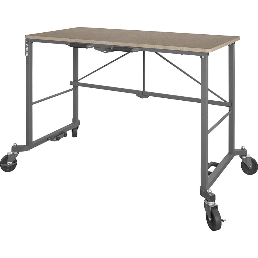 Cosco Smartfold Portable Work Desk Table - Rectangle Top - Four Leg Base - 4 Legs - 350 lb Capacity x 51.40" Table Top Width x 26.50" Table Top Depth - 55.45" Height - Assembly Required - Brown - Steel - Medium Density Fiberboard (MDF) Top Material - 1 Ea