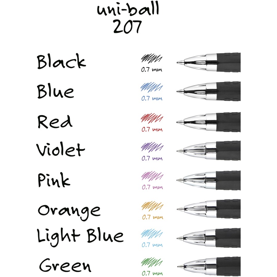 Uni-Ball Signo 207 Retractable Gel Pens - Medium Pen Point - 0.7 mm Pen  Point Size - Refillable - Yes - Assorted Gel-based Ink - 4 / Pack 